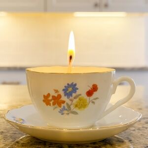 Floral Teacup Candle with Saucer